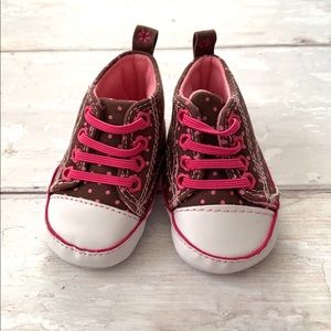Baby Girl NB Soft Sole Coverse Shoes Sneakers High Tops Brown Pink Newborn